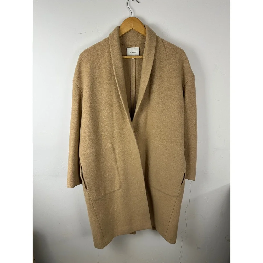 Vince Camel Tan Wool Blend Shawl Collar Oversized Coat Womens Small Italian